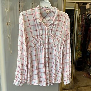 Harper white & pink windowpane button down blouse